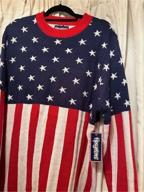 Tipsy Elves Navy, Red & White Stars and Stripes Crewneck Sweater